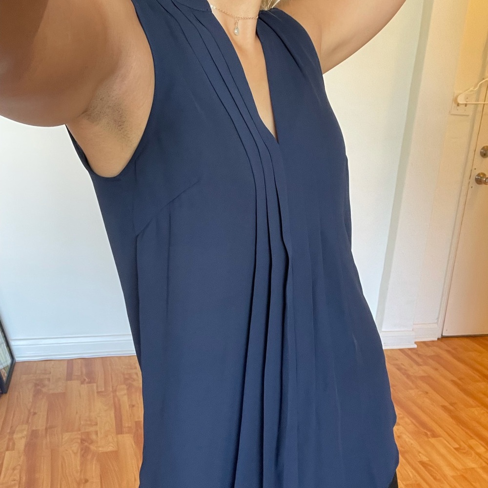 Sleeveless Dark Blue Pleated H&M Casual Top